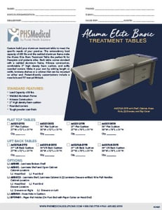 Aluma Elite Basic Treatment Table Data Sheet