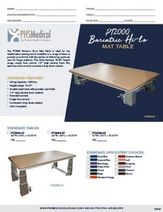 PT2000 Bariatric Hi-Lo Mat Table Data Sheet