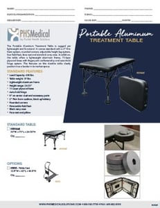 Portable Aluminum Treatment Table Data Sheet